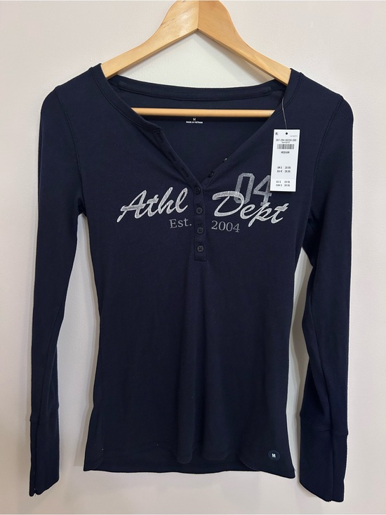 Hollister Tops - Hollister Navy Long-Sleeve Henley Y2K